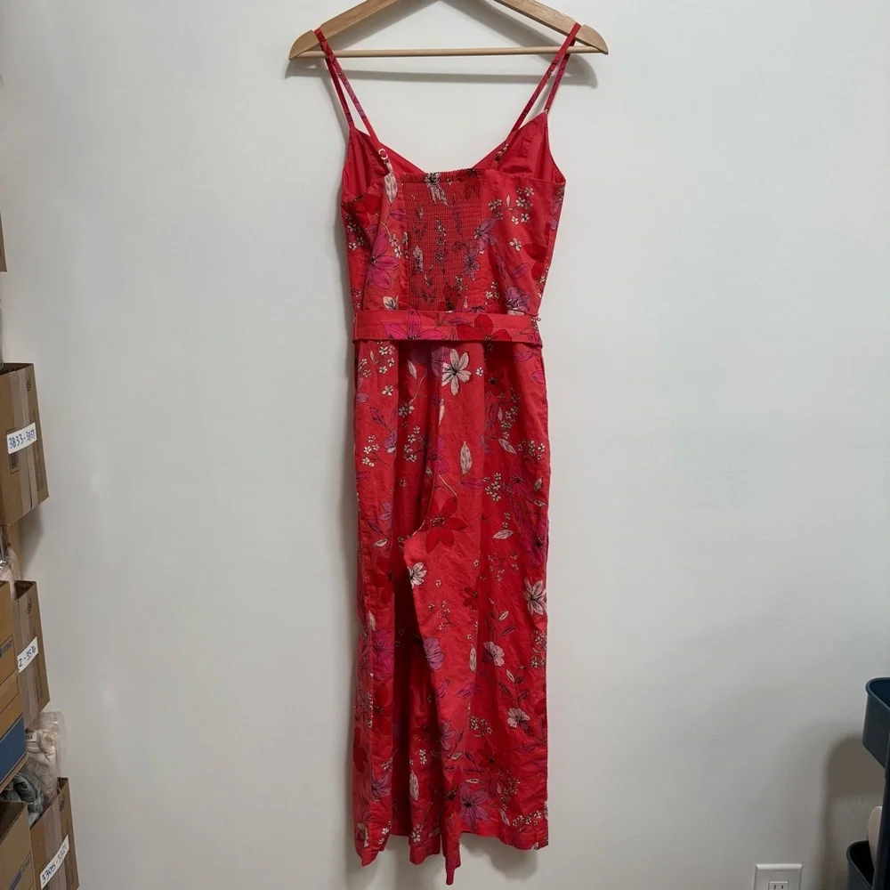 Banana Republic Linen Cotton Blend Floral Wide Leg Jumpsuit Size 2